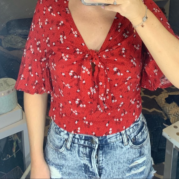 Rue 21 Red floral blouse - Picture 2 of 5